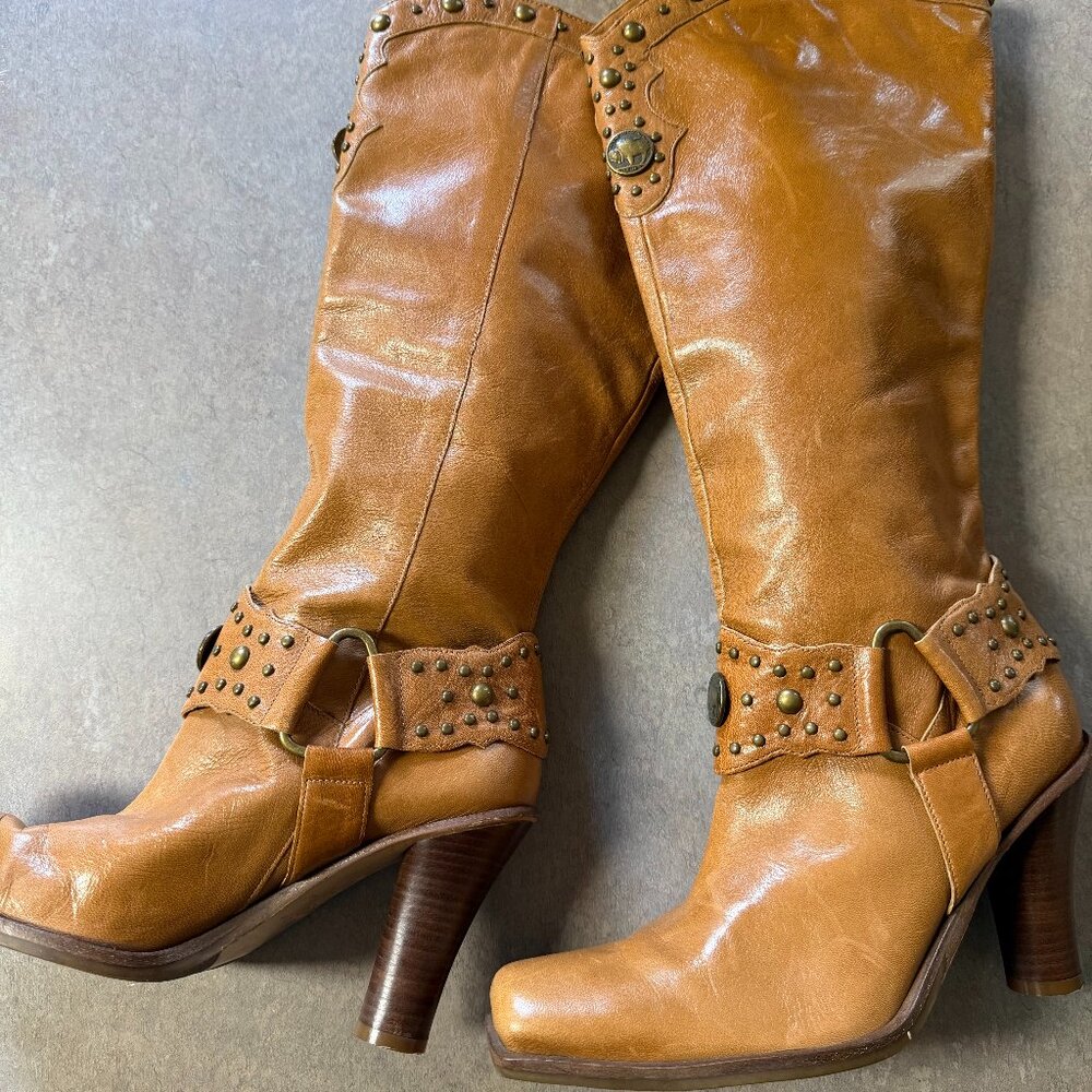 Antonio Melani Vero Cuoio Studded Leather Tall Heeled Boots 8M